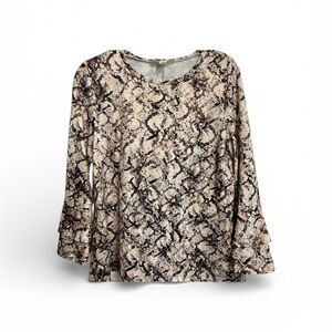 Emaline Long Tiered Flowy Sleeve Snake Print Pullover Shirt Sz L Hi Low